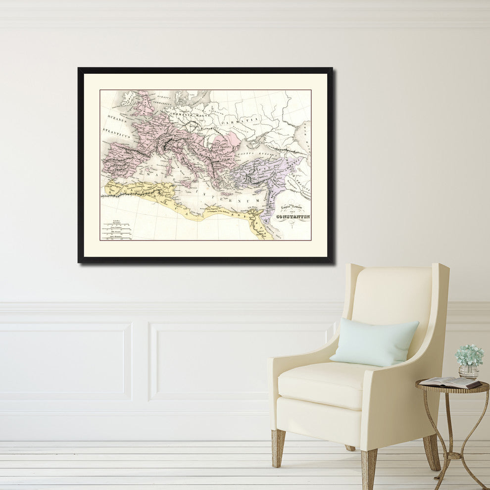 Contantin Empire Vintage Map Print On Canvas With Picture Frame, 28" X 37"