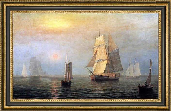 Fitz Hugh Lane Shipping in Down East Waters Framed Premium Canvas Print, 18"x27"