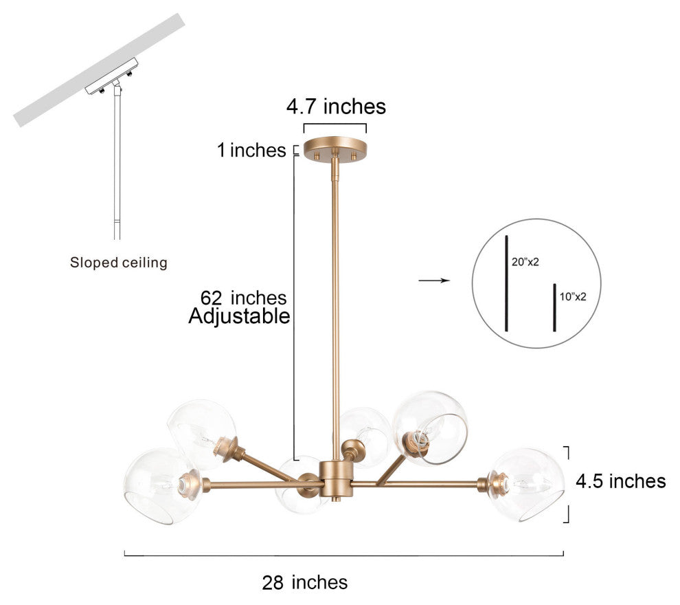 6-lights gold chandelier with glass ball