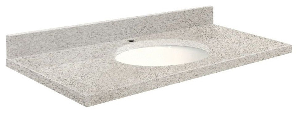 Quartz 37"x19" Vanity Top, Single Faucet Hole, Portage Pass, White Bowl