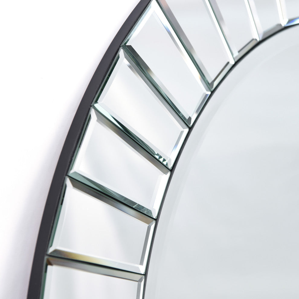 Beveled Round Wall Mirror,Solid Wood Frame, 0.75"-Beveled Center Mirror,32"x32"