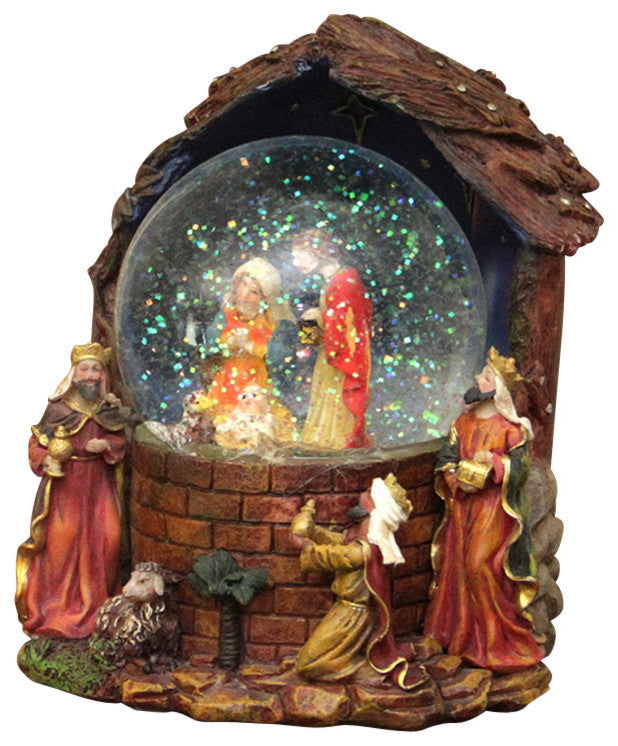 7" Musical Religious Family "Silent Night" Nativity Scene Christmas Snow Globe