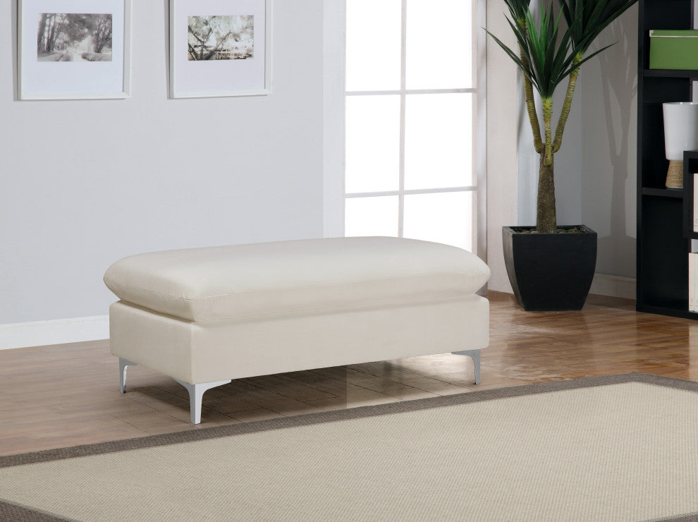Naomi Velvet Upholstered Ottoman, Cream