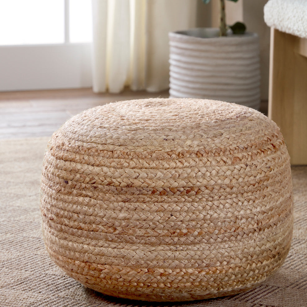Jaipur Living Mesa Beige Solid Round Pouf