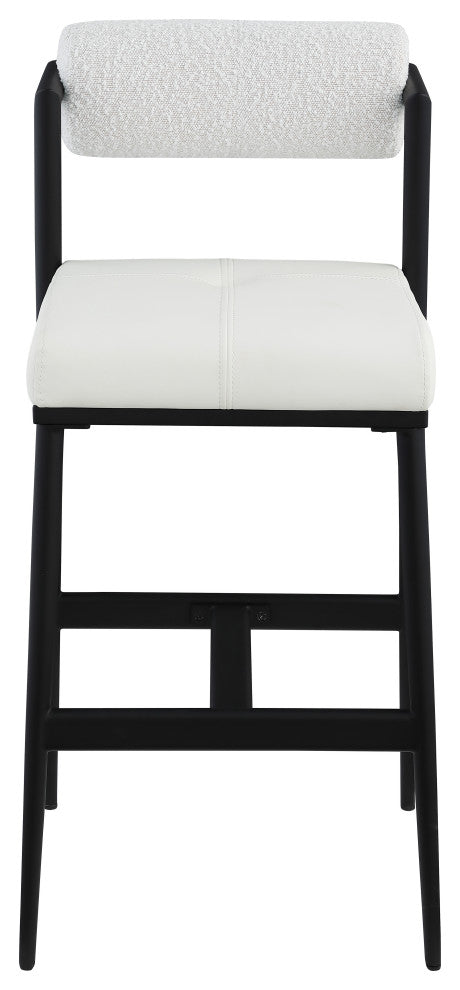 Stryker Boucle Fabric and Faux Leather Stool, Set of 2, Cream
