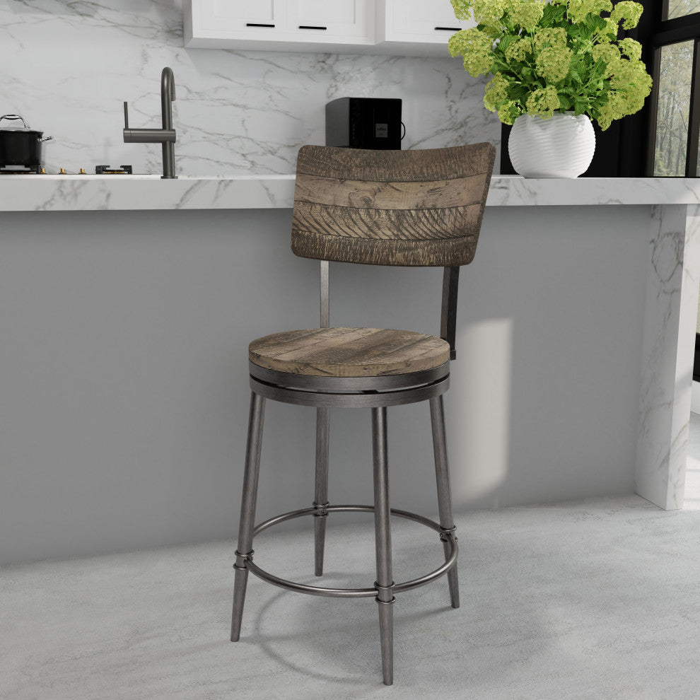 Hillsdale Jennings Wood and Metal Counter Height Swivel Stool with Wood Seat