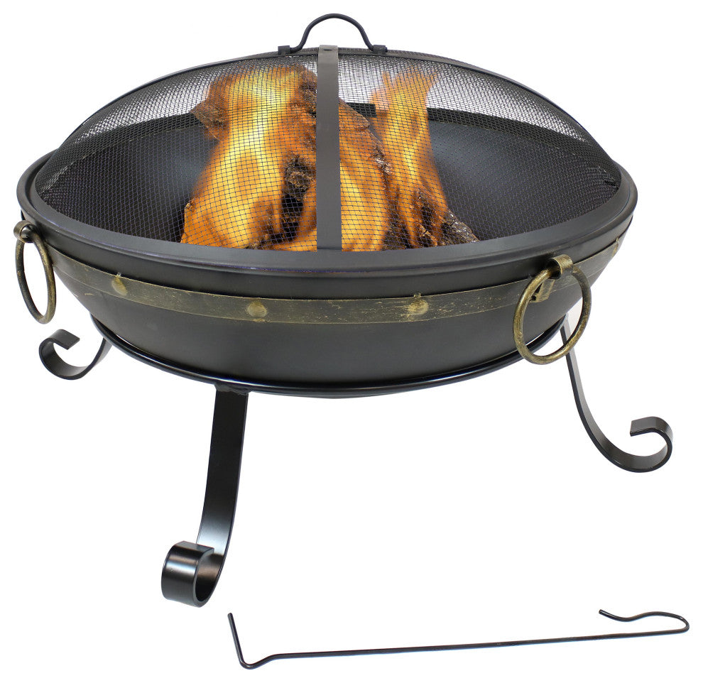 Sunnydaze 25" Fire Pit Steel Victorian Design With Handles and Spark Screen