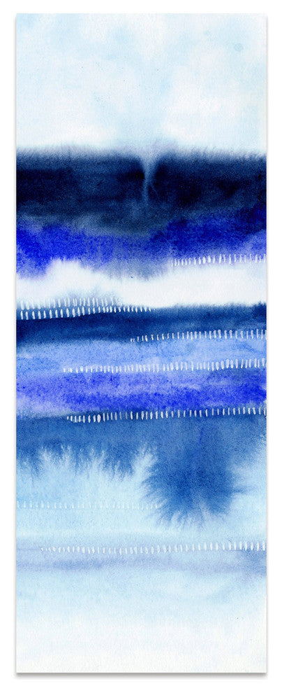 "Shorebreak Abstract B" Blue Abstract Wall Art Tempered Glass Wall Art 63" x 24"