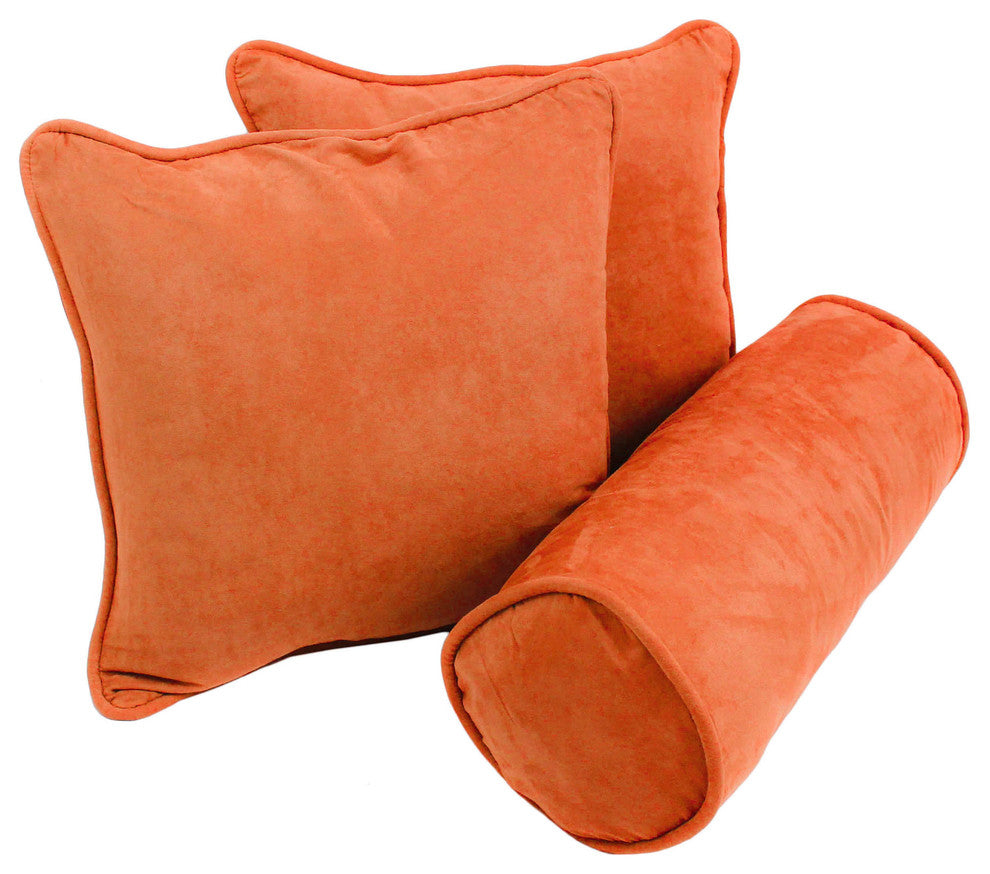 Solid Microsuede Throw Pillows With Inserts, 3-Piece Set, Tangerine Dream