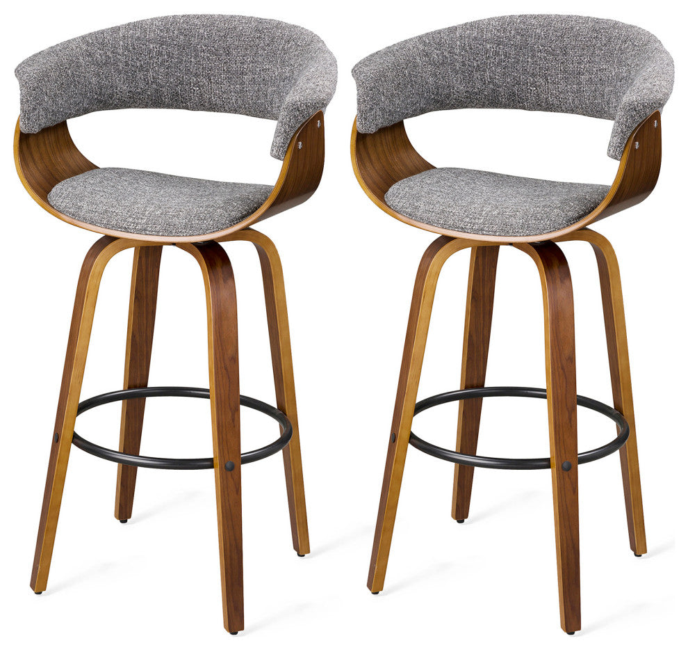 Set of 2 Mid-century Modern Walnut Swivel Bar Stool