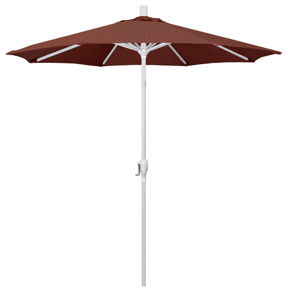 7.5' Matted White Push-Button Tilt Crank Aluminum Umbrella, Terrace Adobe Olefin