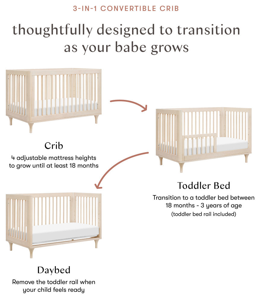Lolly 3-in-1 Convertible Crib With Toddler Bed Conversion Kit, Washed Natural