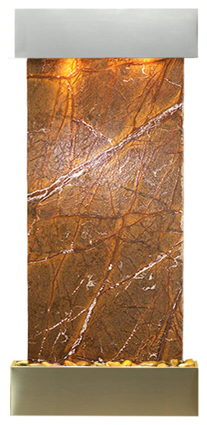Cascade Springs Water Fountain, Brown Marble, Stainless Steel, Square