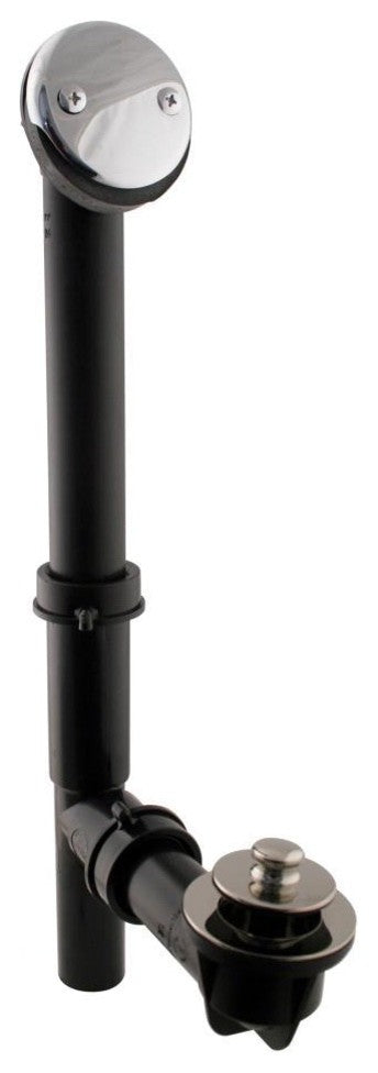Black 1.5" Tubular Pull & Drain Bath Waste In Polished Nickel, Black