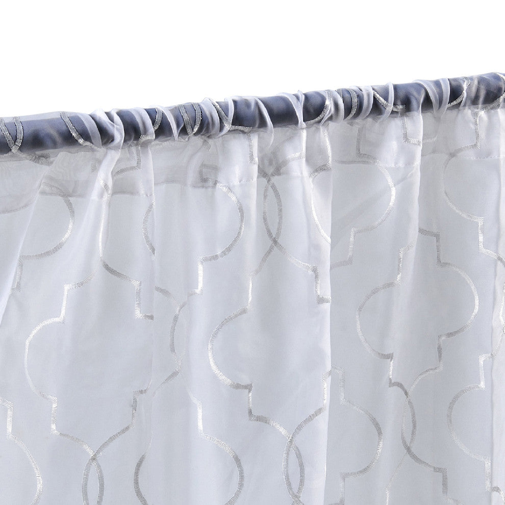 Ogee Kitchen Tier 3 Piece Curtain Set, White, Valance 56"x20" and 2 Piece Curtai