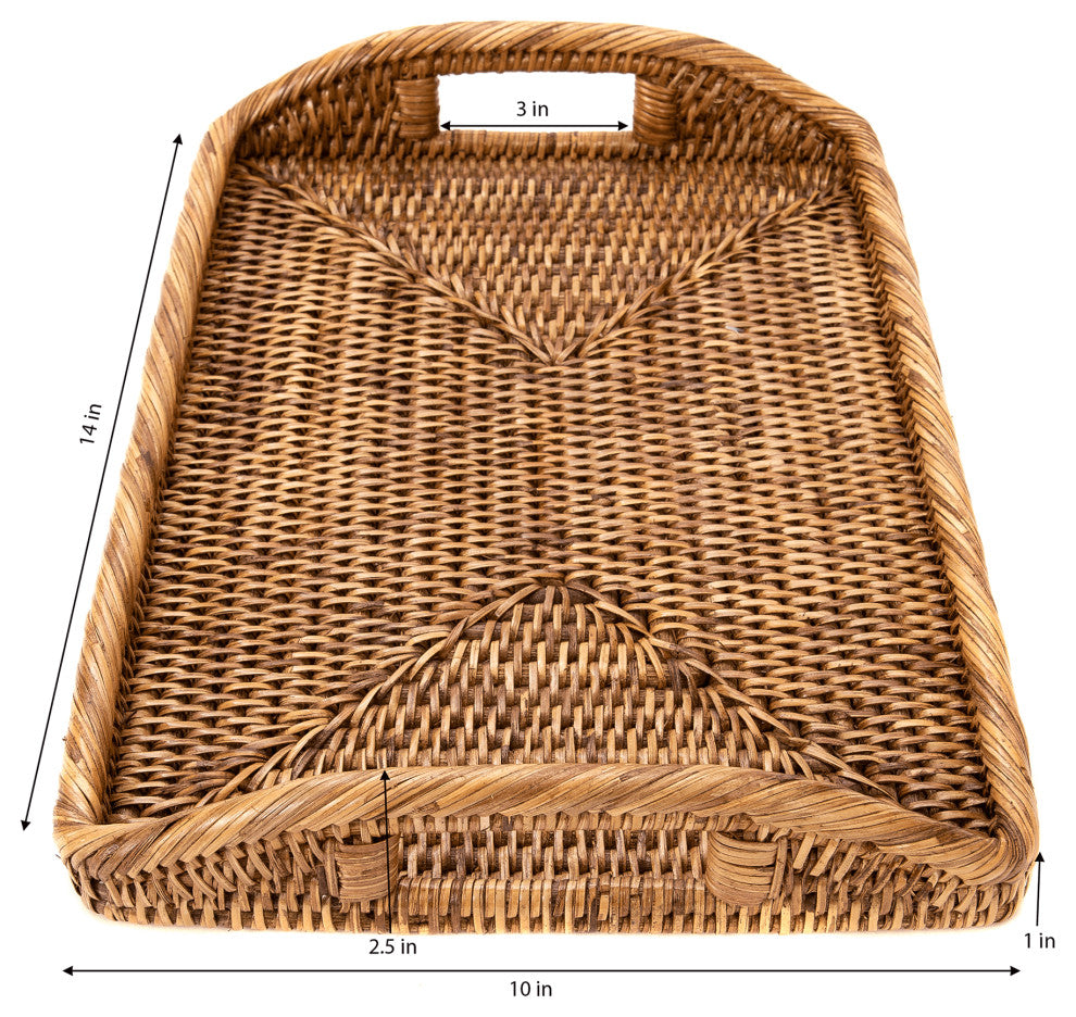 Artifacts Rattan™ Rectangular Vanity Tray With High Handles, Honey Brown, 14"x10"