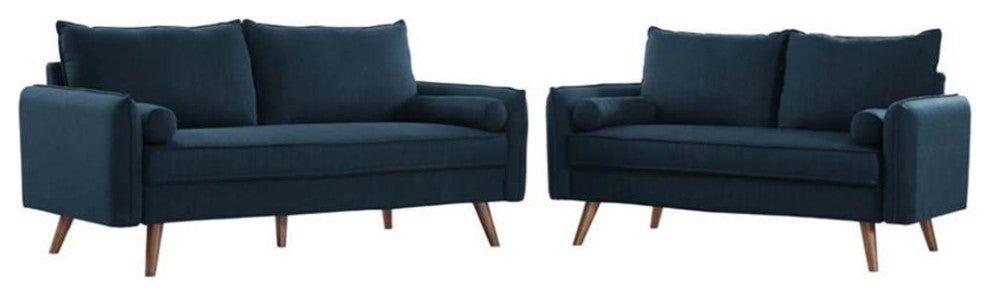 Revive Upholstered Fabric Sofa and Loveseat Set - Azure