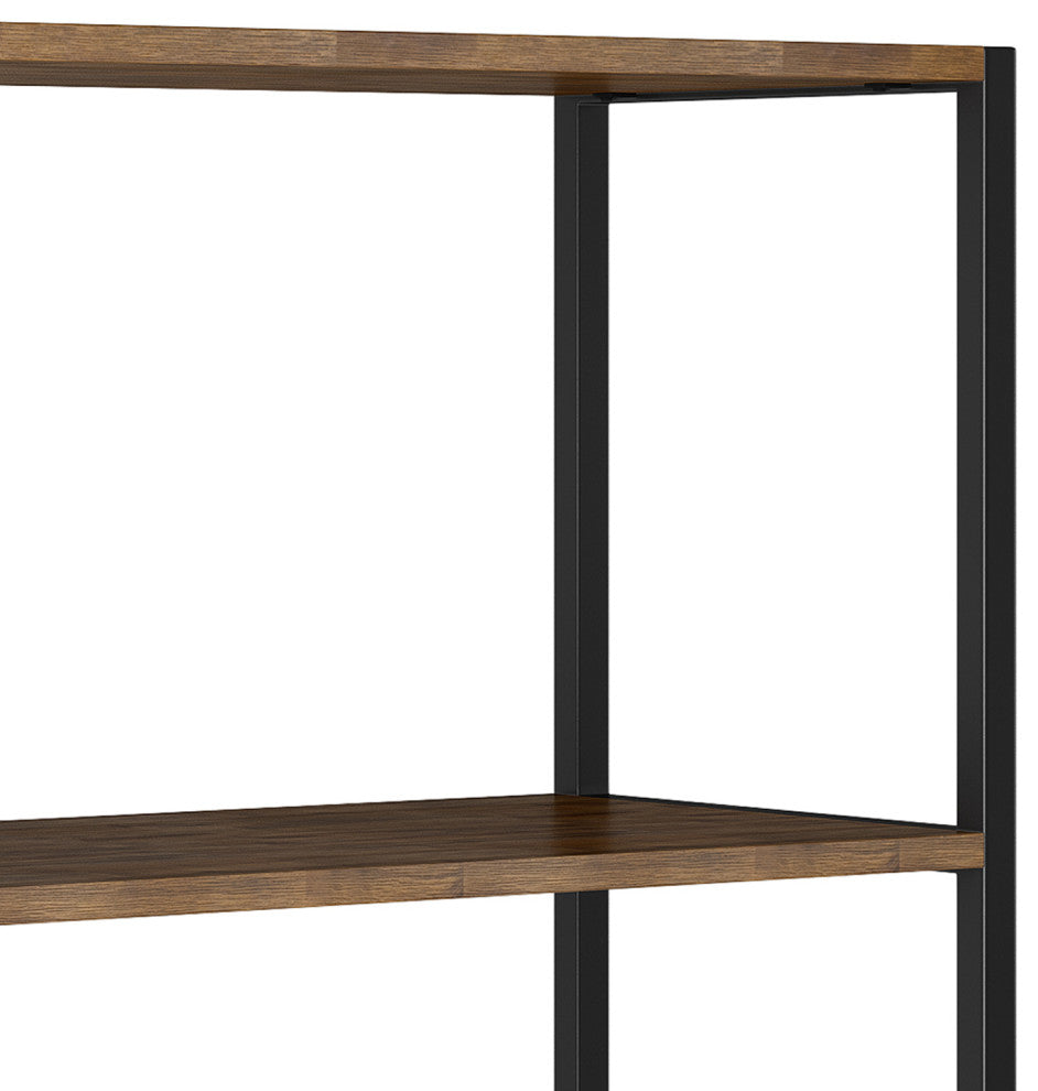 Ralston Solid Acacia Wood Bookcase, Rustic Natural Aged Brown