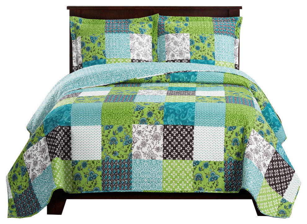 Rebekah Oversize 100% Microfiber Floral Quilted Coverlet Set, King/Cal King