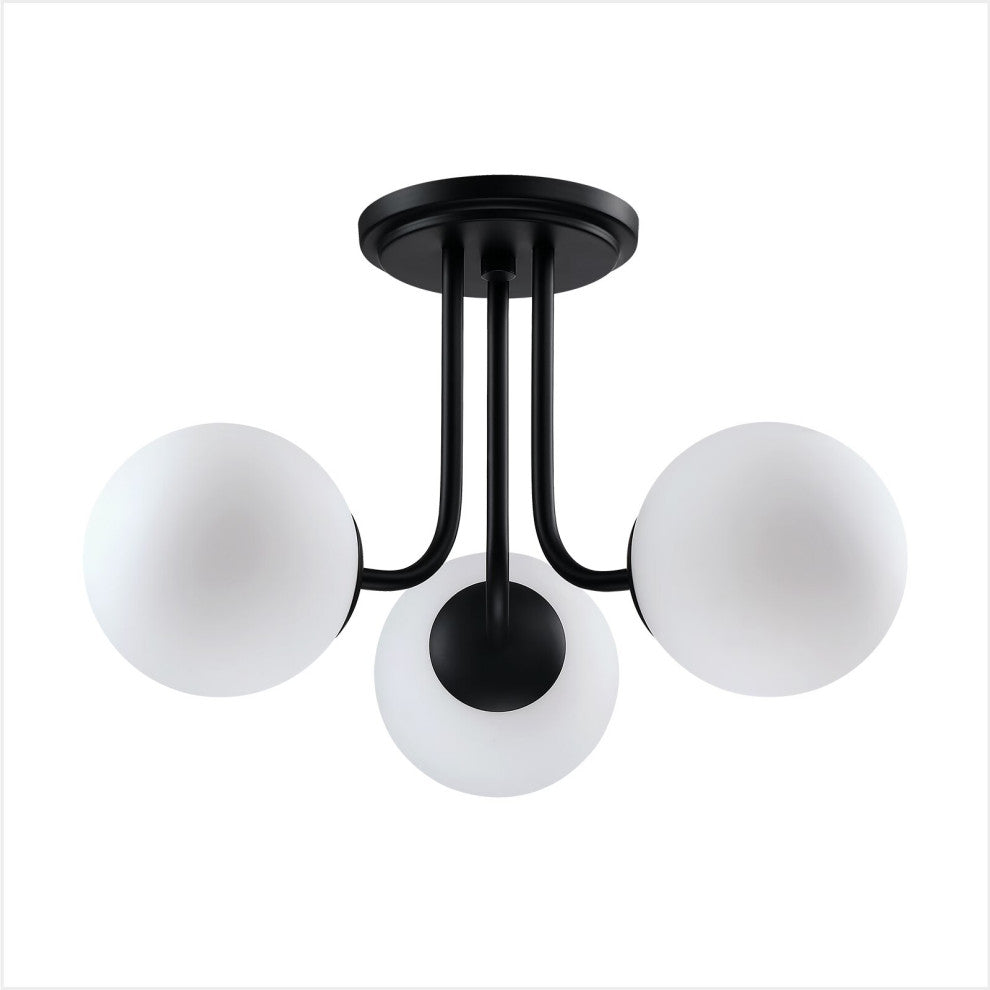 20" W 3-Light Globe Semi Flush Mount With Black Canopy