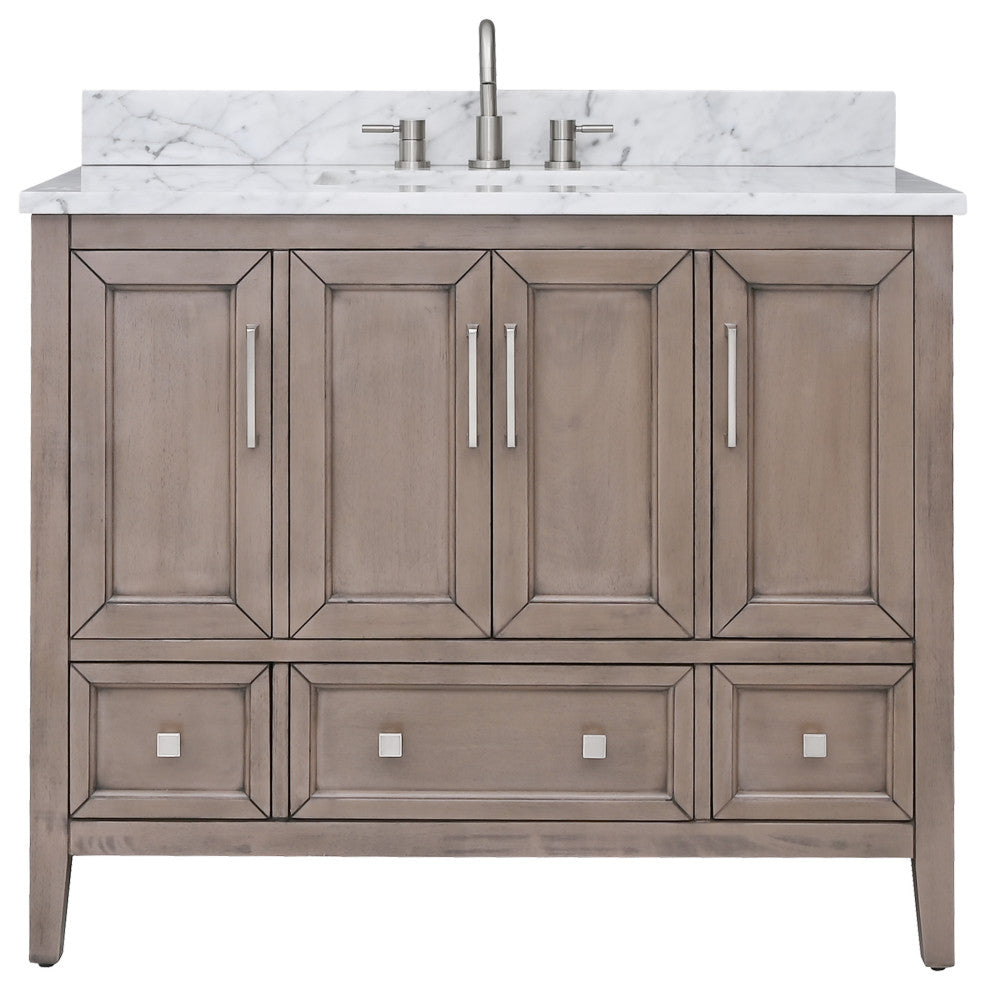 Avanity Everette 42" Vanity Combo in Gray Oak and Carrara White Marble Top