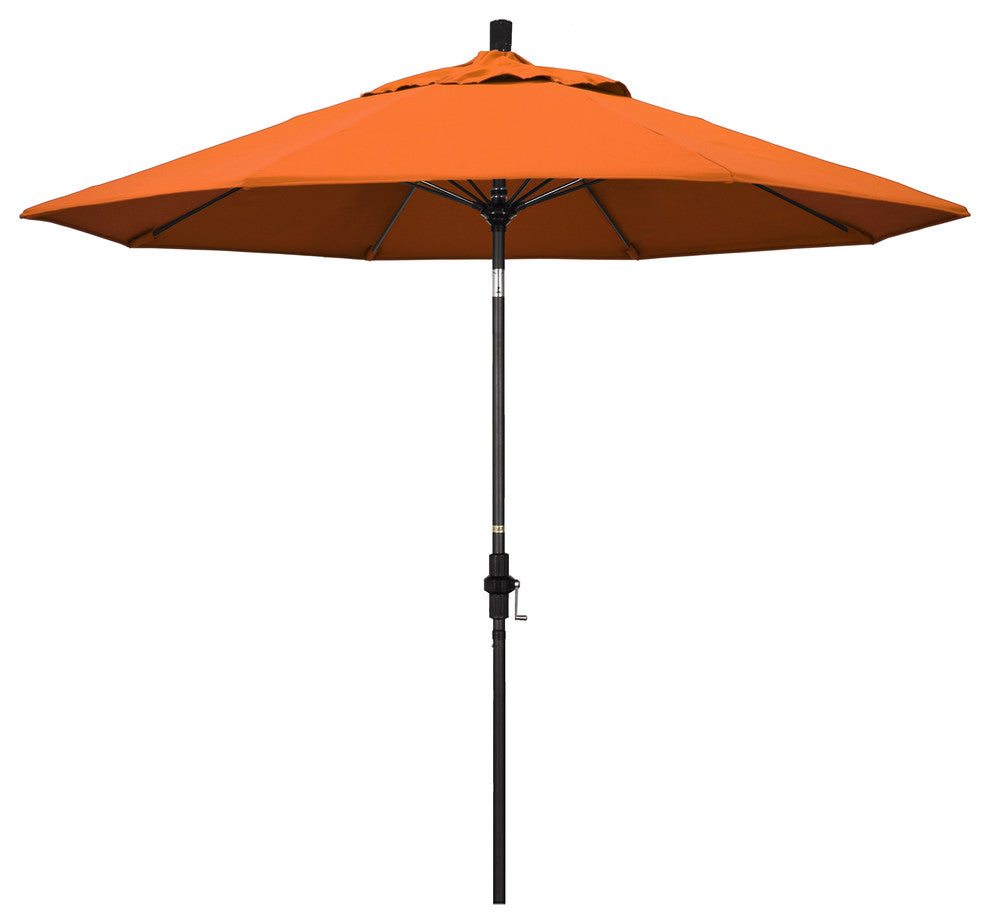 9' Matted Black Collar Tilt Lift Fiberglass Rib Aluminum Umbrella, Sunbrella, Tuscan
