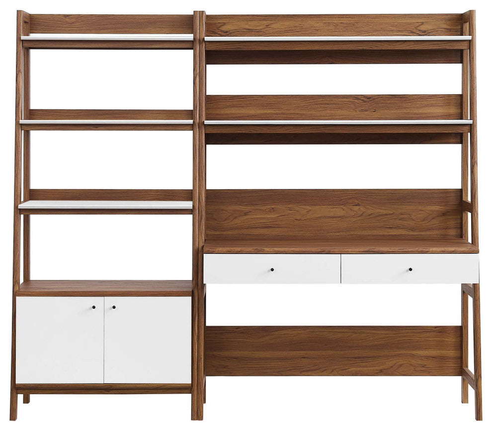 Bixby 2-Piece Wood Office Desk and Bookshelf, Walnut White