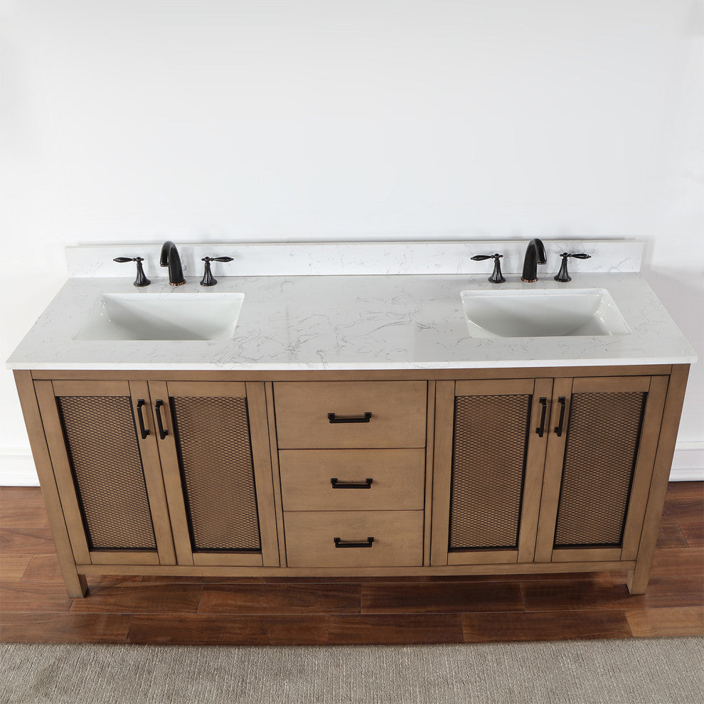 Hadiya Brown Pine Bathroom Vanity Set, 72", Without Mirror