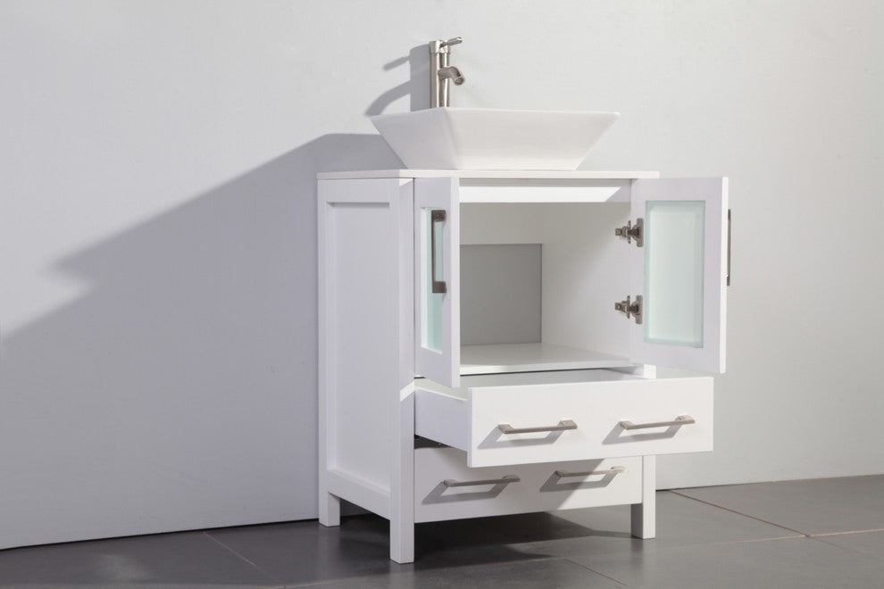 Vanity Art Bathroom Vanity Set With Sink, White, 24", Led Sensor-Switch Mirror