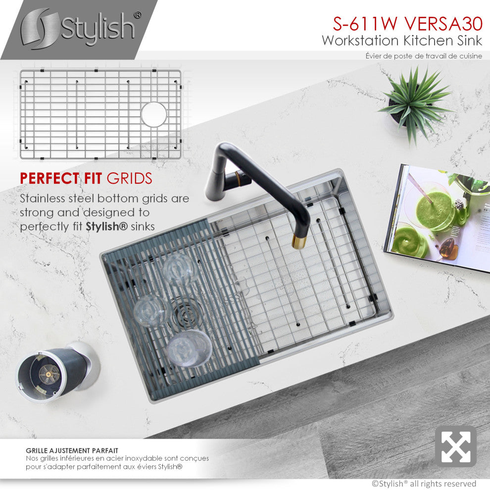 STYLISH 30"L x 19"W Stainless Steel Single Basin Undermount Kitchen Sink