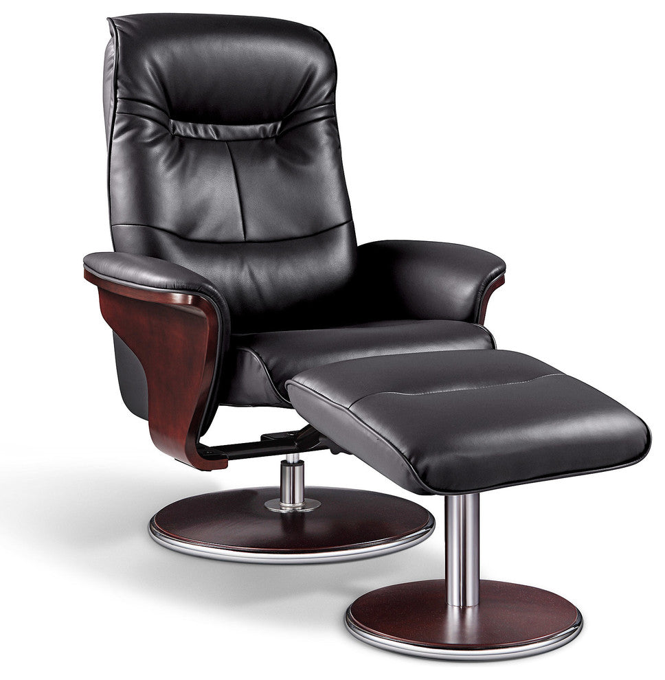 Milano Leather Swivel Recliner and Ottoman, Black