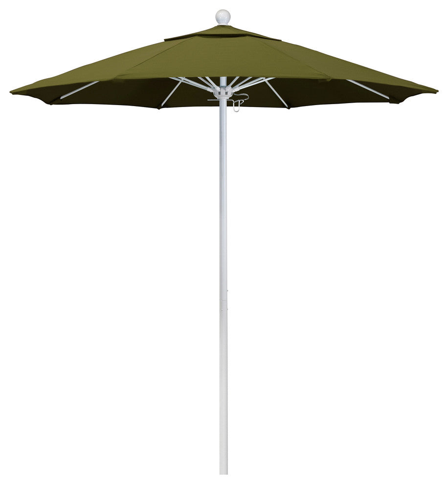 7.5' Matted White Push Lift Fiberglass Rib Aluminum Umbrella, Pacifica, Palm