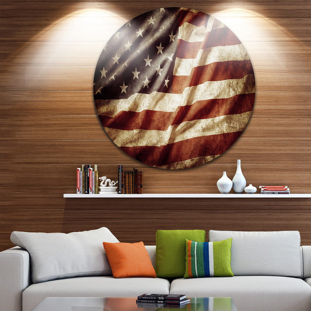 American Flag, Contemporary Round Wall Art, 36"
