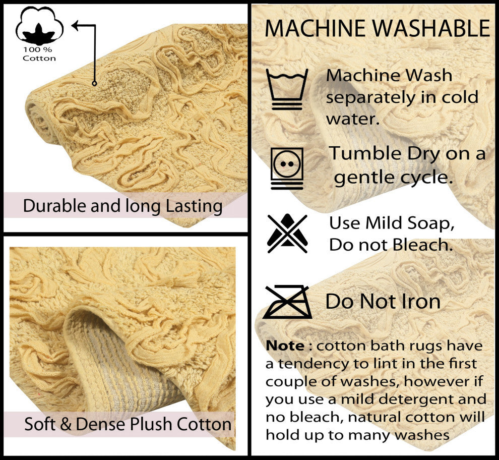 Bell Flower Collection Tufted Bath Rugs, 2 Piece Set, Yellow