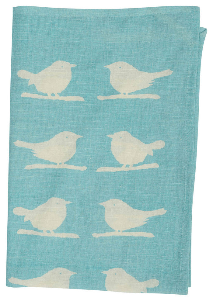 Birdie Tea Towel, Set of 4, 20"x30", Light Blue Natural