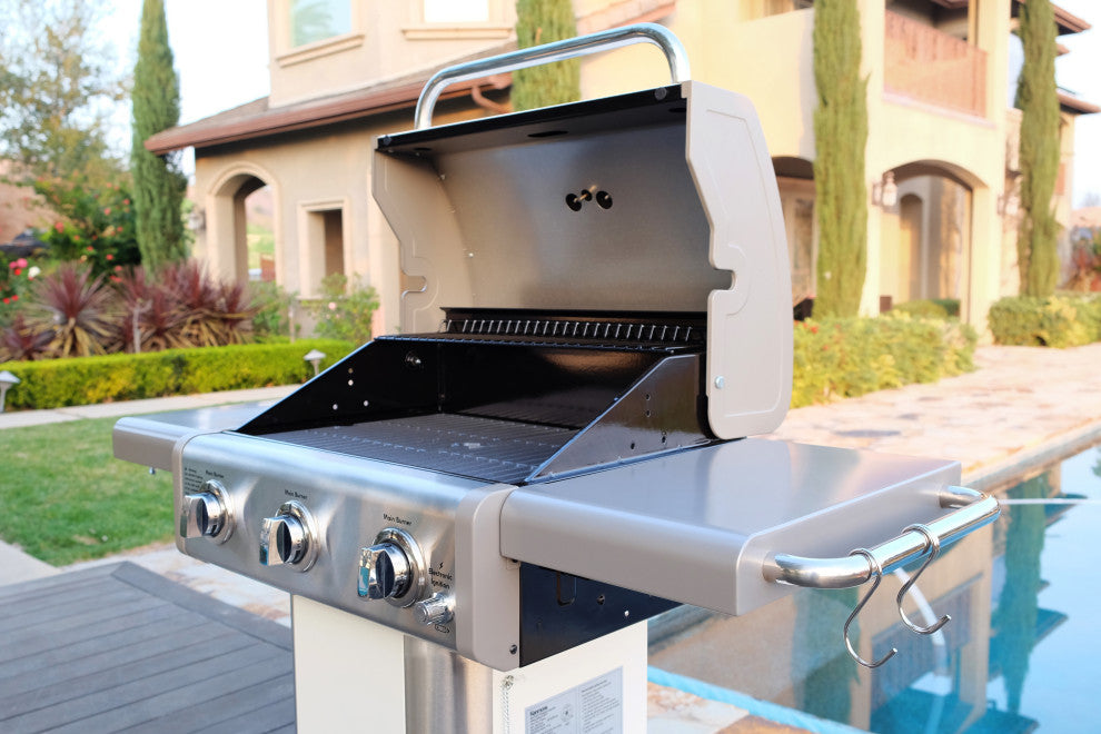 Kenmore 3 Burner Gas Grill with Side Shelves, Pearl