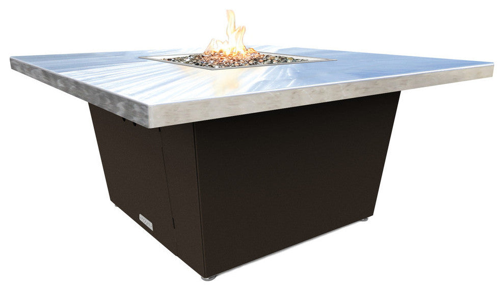 Square Fire Pit Table, 44x44, Chat Height, Propane, Brushed Aluminum Top, Bronze