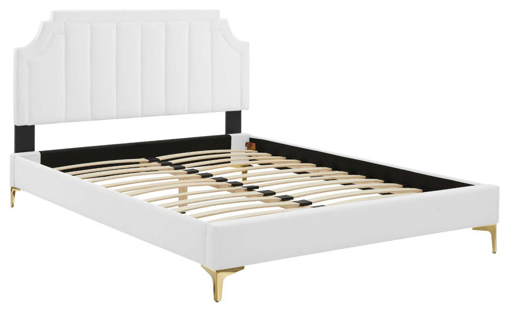 Sienna Performance Velvet Queen Platform Bed, White