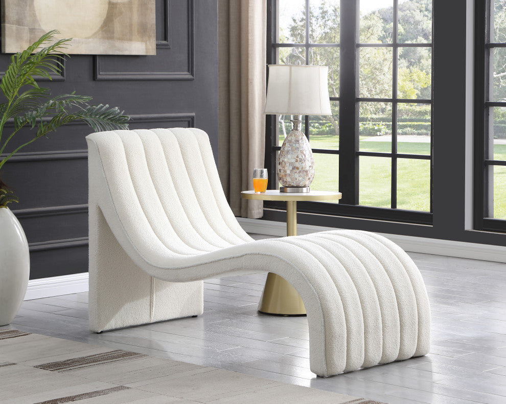 Orian Teddy Fabric Upholstered Chaise, Cream