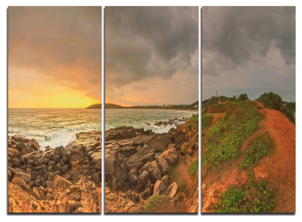 "Rocky Romantic Sri Lanka Beach" Metal Wall Art, 3 Panels, 36"x28"