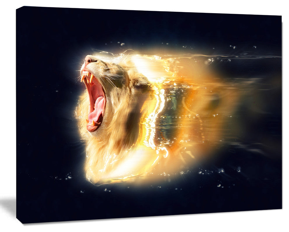 White Lion with Open Jaws, Animal Canvas Wall Art, 20"x12"