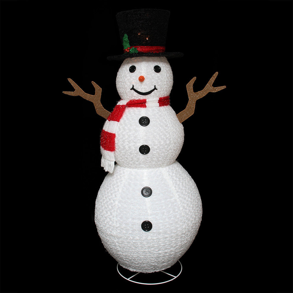 Pre-Lit Outdoor Chenille Swirl Large Snowman With Top Hat Christmas Decoration