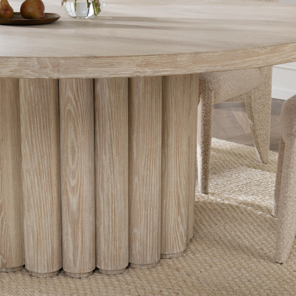 Tiber Oak Wood Round Dining Table, 70", Whitewash