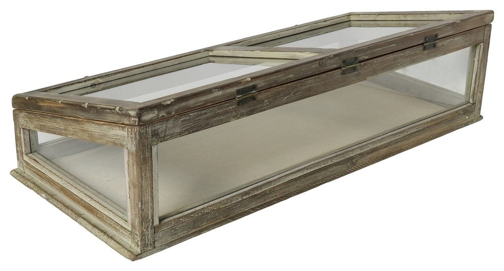 Vintage Antique Style Wood Glass Tabletop Display Case | Hinge Lid Jewelry Store