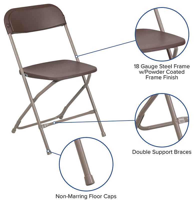 Hercules Series Plastic Folding Chair - 2 Pack 650LB Weight Capacity, Brown