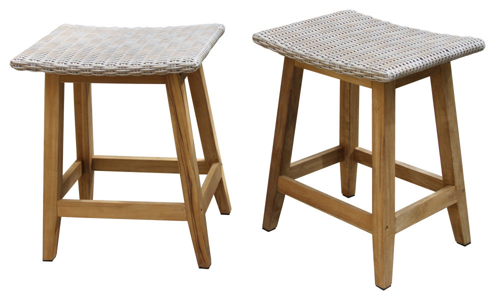 Teak and Wicker Saddle Stools, Set of 2