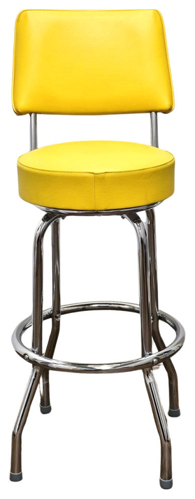 Retro Home Single Ring Upholstered 30" Swivel Bar Stool with Back, Yellow