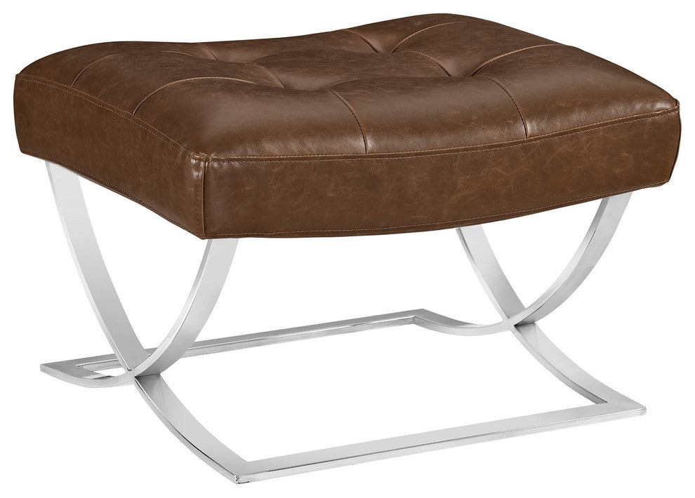 Modern Brown Slope Upholstered Vinyl Ottoman