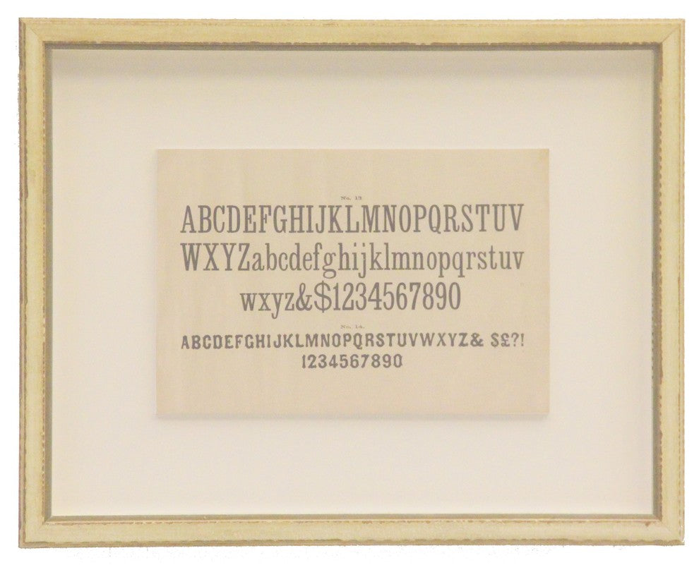 Mounted Small Antique Alphabet # 13, Cream And Gold Shadowbox