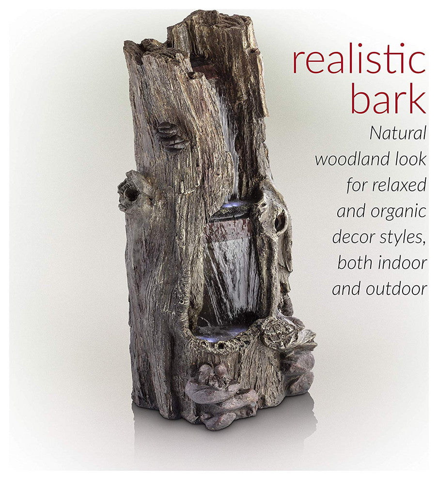 41" Tall Outdoor Rainforest Waterfall Tree Trunk Fountain with LED Lights